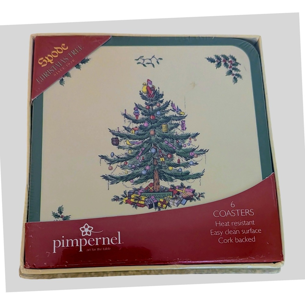 Spode Christmas Tree Pimpernel Coasters Set of 6 Cork Backed Heat‎ Resistant NEW